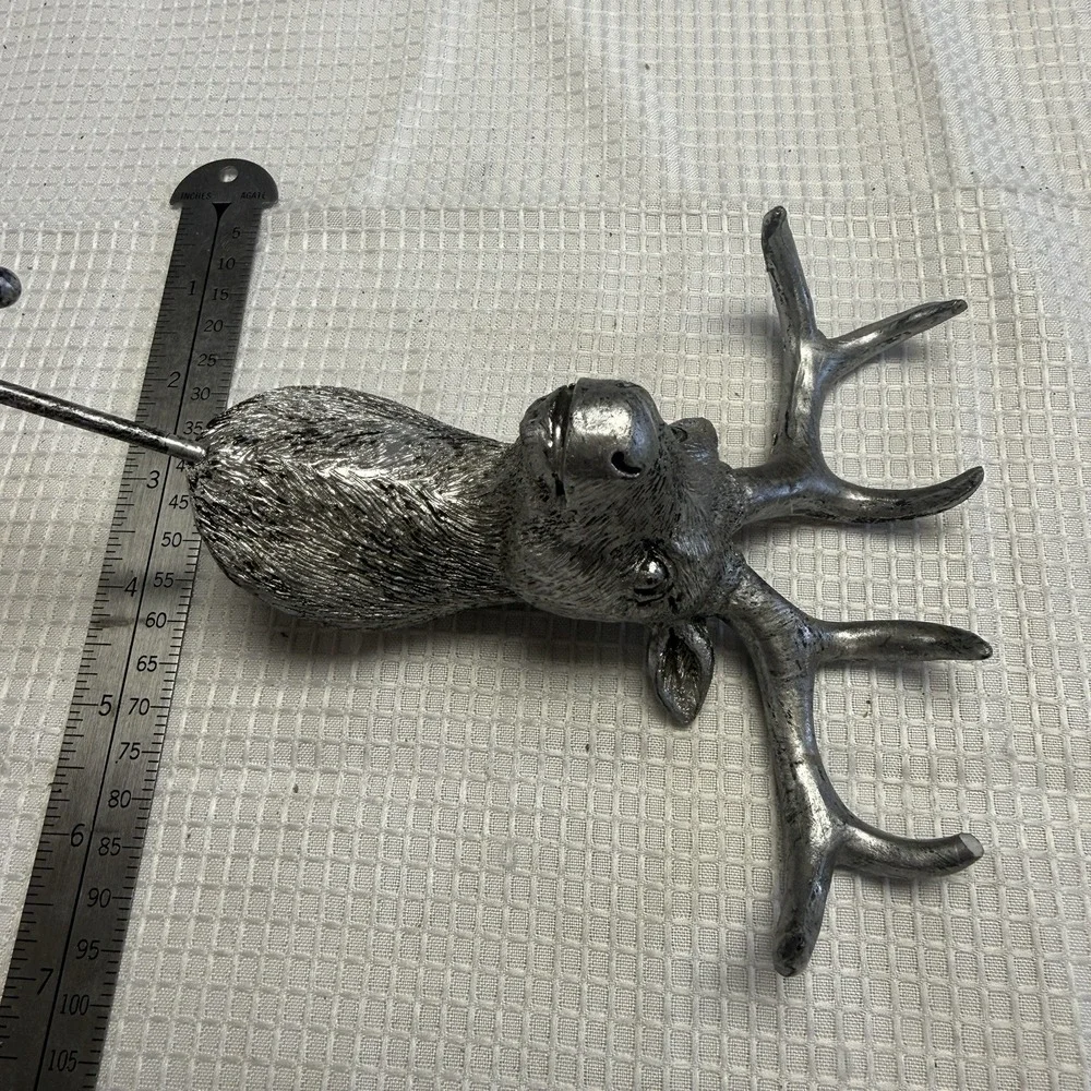 Deer Stag Wall Coat Hanger Silver Chrome Aluminum Antler Hook Rustic Cabin